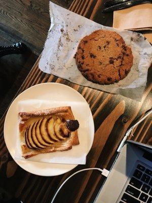 Apple pastry + chocolate chip cookie