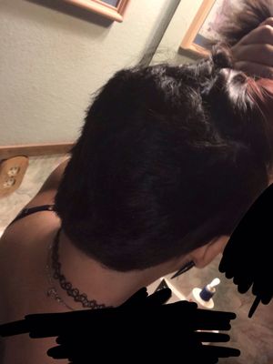 The back, he shaved the bottom near my neck because he said "it looked weird" as well as the cut is way too high even for a man bun cut