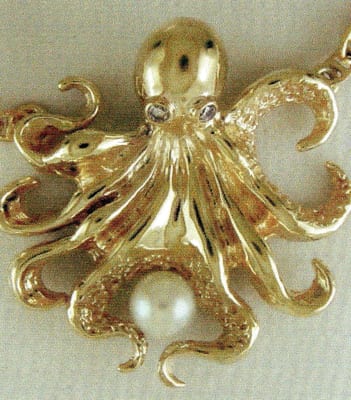 14K Gold Octopus with South Sea Pearl by Master Goldsmith