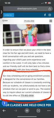 The website clearly stating to call to inquire about scheduling and stating enrollment is on-going.