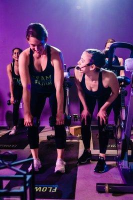 FLOW Fit: Indoor cycling meets boot camp.  This 45 or 60 minute class will feature on and off the bike exercises. This class combines high i