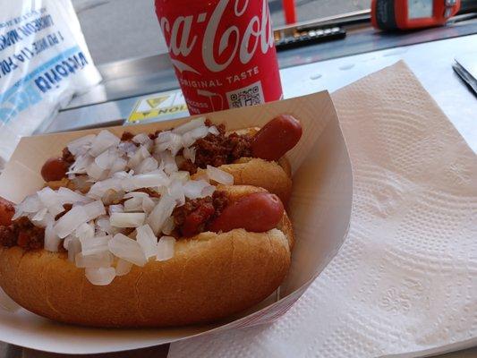 2 Chili Dogs With Raw Onion.