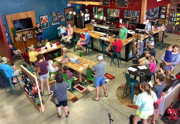 The cafe is a great place to gather with friends after a group ride!