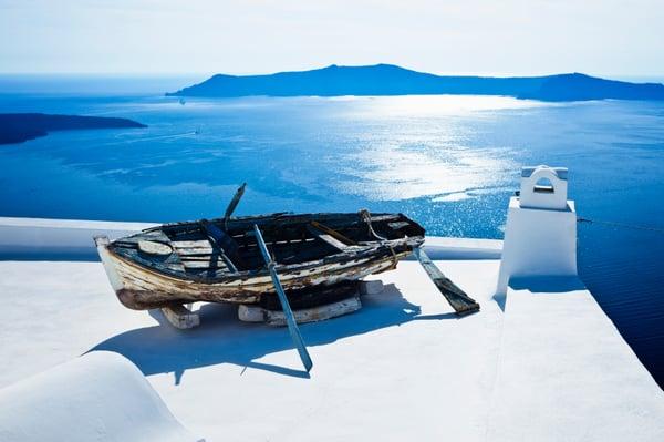 Obsolete Boat on a Santorini Roof Top