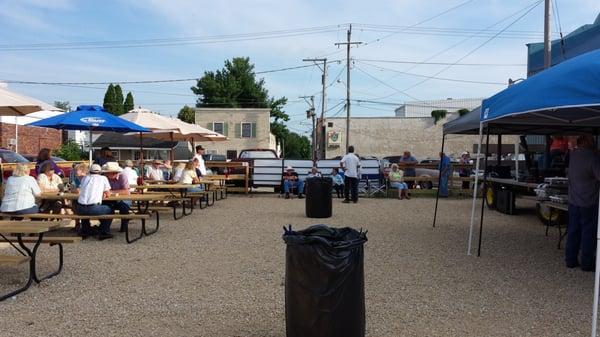 Enjoying live entertainment in the beer garden at The Crooked Roof