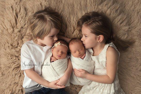 one week old twins with siblings in Omaha, NE