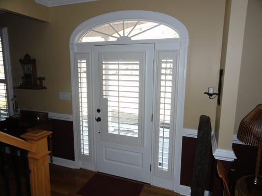 Plantation Shutters installed on a Front Door and Sidelights at a house in New Bern, NC.