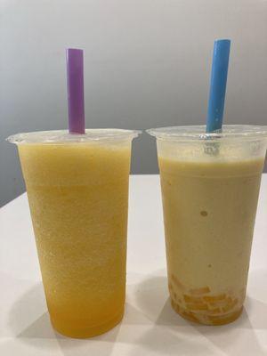 Passion Fruit slush and mango smoothie with mango jelly!