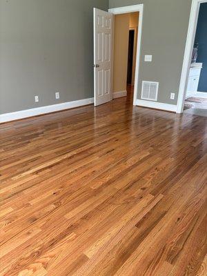 New oak wood floor installed in bedroom