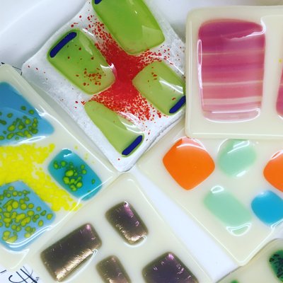 Glass fusing art for purchase and workshops open to the public