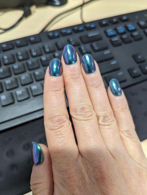 Peacock color dip nails