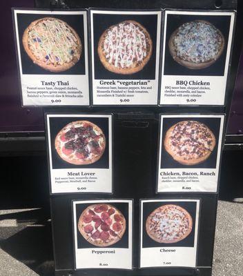 Menu at CJ's Traveling Pizzeria Food Truck, Tampa Bay