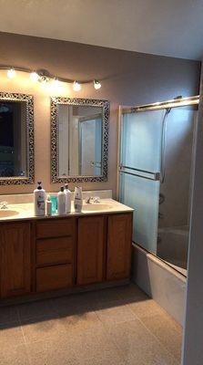 Before of a Master Bath - had a tub before and changed to a shower with a very different color scheme.