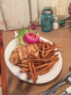 Grilled chicken sandwich with Old Salt's Outstanding Fries!