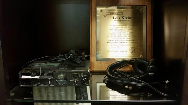 vintage audio book devices with Lois Klein plaque