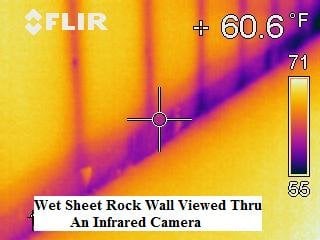 Wet Wall viewed thru an infrared Camera - Dark color is the water