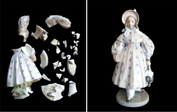 Porcelain Repair Restoration Girl Figurine Before & After