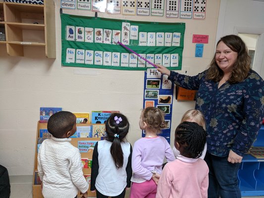 The 3's class starting to learn the alphabet with Mrs. Johnson