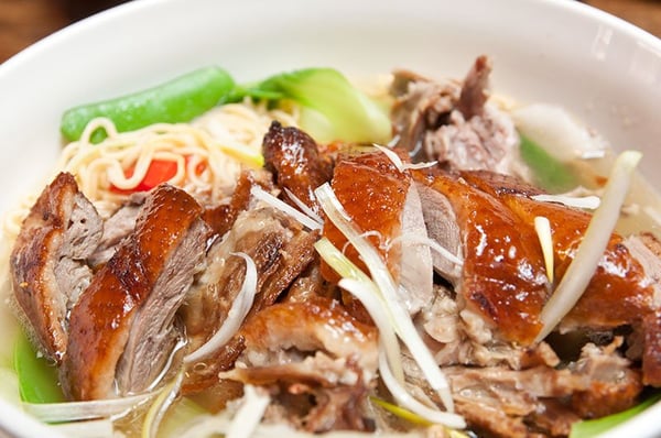 The Chinatown Bowl lunch special (egg noodle, soup, duck and vegetables)