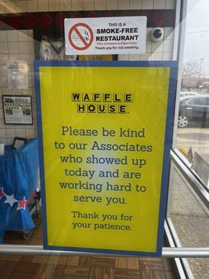 Waffle House telling people to respect the coworkers which apply to everyone except managers