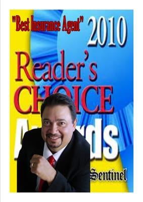 Voted "Best Insurance Agent" 2010 in the Hanford Sentinel's Readers Choice Awards