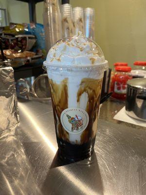 Fresh Milk Brown Sugar Slushy with Whipped Cream&Caramel.