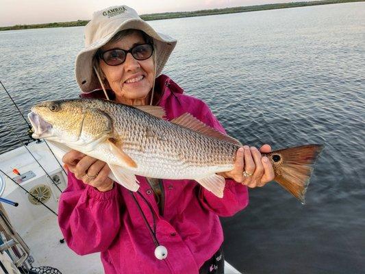 Year after year, she returns with the family to catch Louisiana redfish with us.