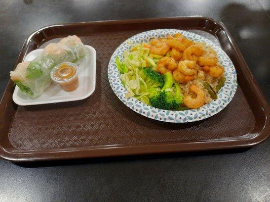 Spring roll and Shrimp teriyaki