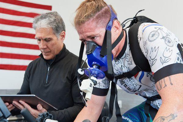 Triathlete performing VO2 max testing with Rowed to Fitness in Bend Oregon.