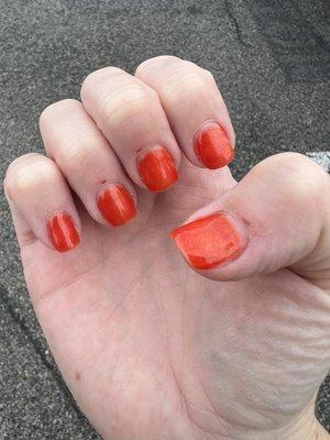 Had my gel nail set removed and got a polish. So rough on my cuticles with the drill which made the acetone burn. Ouch!