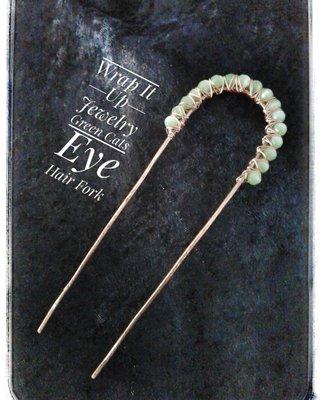 This copper lime green Cats Eye Hair Fork has a curve to fit the shape of your skull for secure fit & comfort. $19