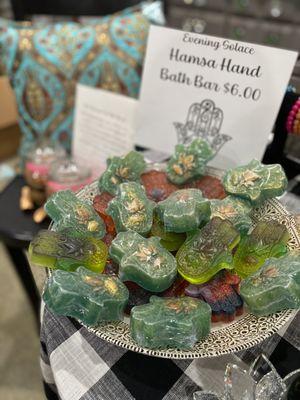 Handcrafted vegan organic hamsa hand bath bars