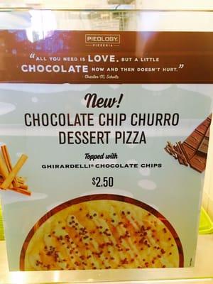 Chocolate chip churro dessert pizza