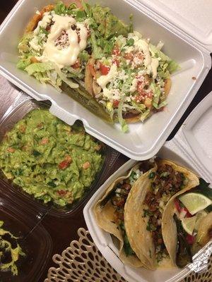 Chorizo and chicken sopes, al pastor tacos, and the most amazing guacamole.