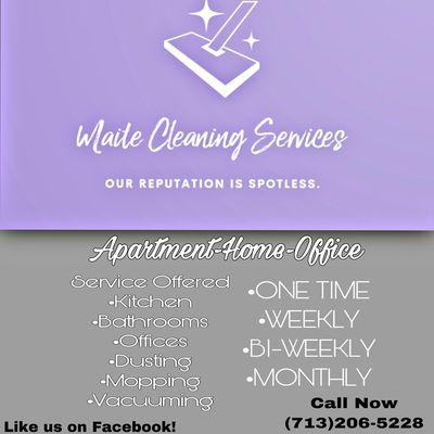 Maite cleaning service.        Apartments-Home-Office.