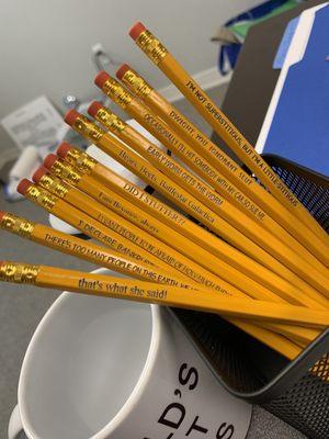 Hilarious pencils that one of the employees had in his office.