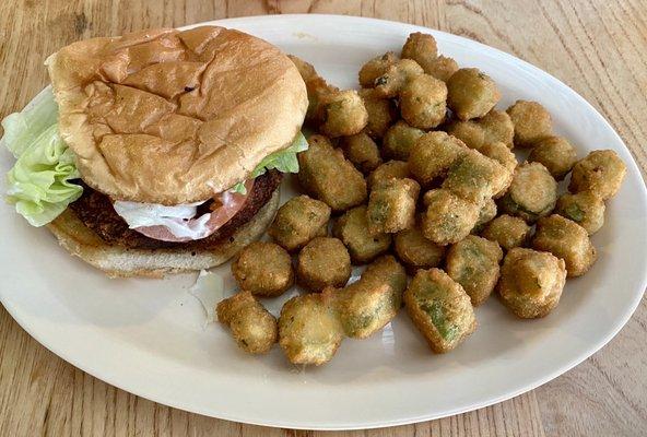 Crab Burger with Fried Okra