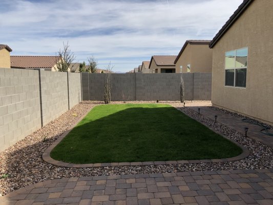 Sod installation with sprinklers and paver border