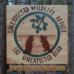 The New sign at The Unexpected Wildlife Refuge.