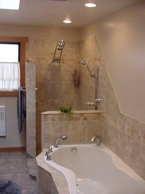 Custom open shower & tub.  No Glass & No Splash!