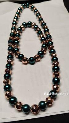 My teal and hematite necklace set