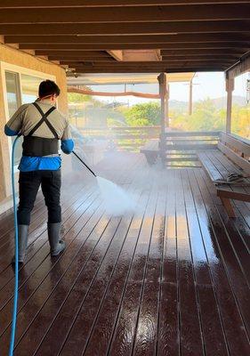 deck cleaning (soap, scrub, then rinse)