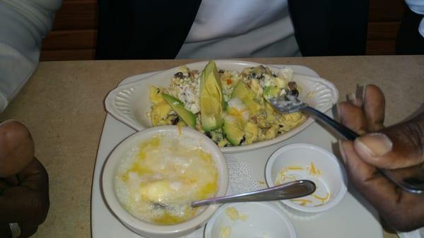 Veggie omelet with side of grits.