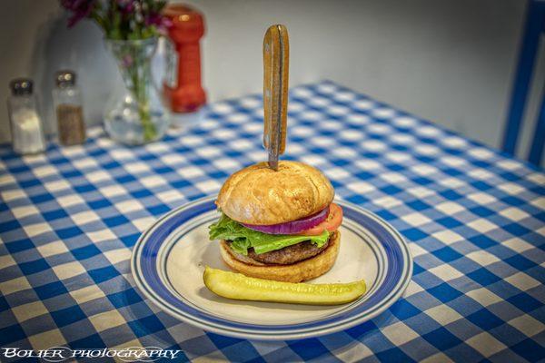 Half-pound burger, hand-made fresh daily