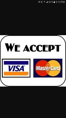 We accept credit cards visa and master card