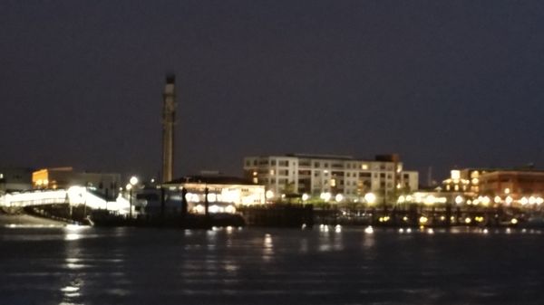 Hingham at night from the MBTA Commuter Boat