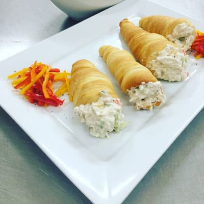 Chicken Salad sandwich in a croissant cone