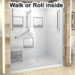 We will remove your old shower or bathtub and install a new shower with no ledge.  You can walk in or roll in with your wheel...