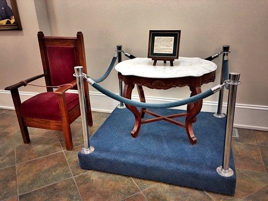 The actual table where the Articles of Secession were signed in 1860. The building was the only one large enough to accommodate.