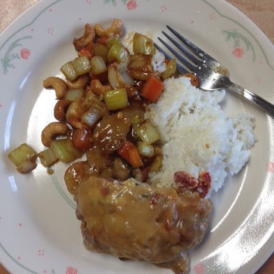 Shrimp with Cashews and some Roast Pork Egg Foo.